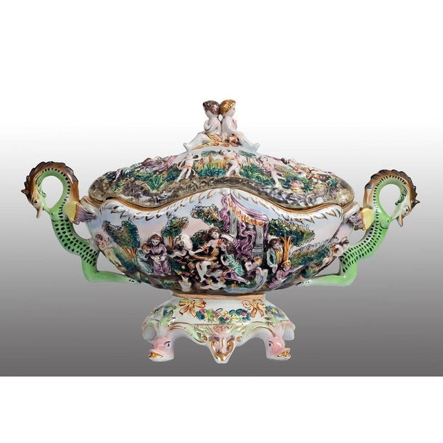 Ceramic Antique Polychrome Porcelain Soup Tureen from Capodimonte, Naples, 20th Century For Sale - Image 7 of 7