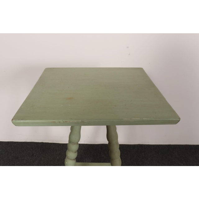 Mint Vintage Folk Art Two Tier Mint Green Bobbin Side Table For Sale - Image 8 of 18