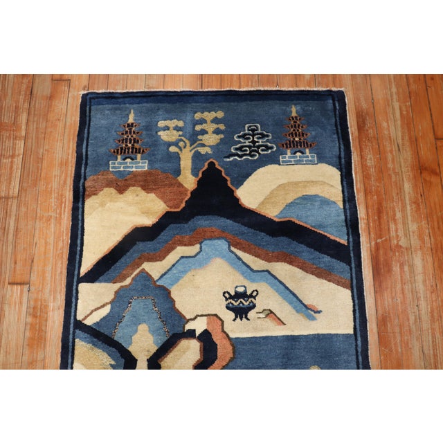 Antique Blue Chinese Pictorial Throw Rug - 2'8" x 5' For Sale - Image 4 of 7