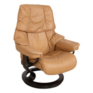 Reno Leather Recliner Chair with Ottoman from Stressless For Sale