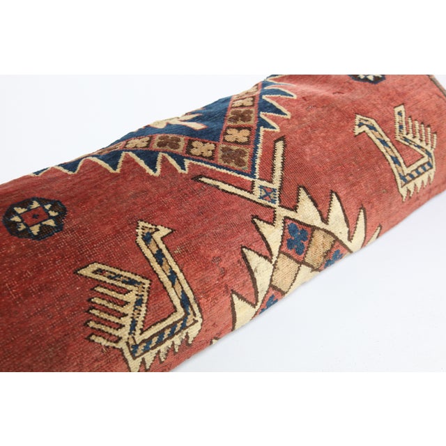 Red Antique Caucasian Kazak Rug Pillow Cover With Animal Figures -16'' X 42'' For Sale - Image 8 of 11