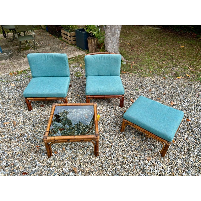 Stunning 1970s rattan set, attributed to designer Alberto Smania for Smania Studio Interni. The backrests are beautifully...