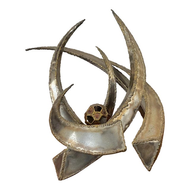 Brutalist Mid Century Mixed Metal Orb Sculpture | by Monk 1975 For Sale