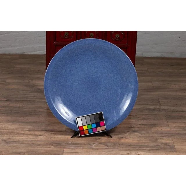 Vintage Chinese Blue Ceramic Charger Plate from the 1980s For Sale - Image 9 of 10