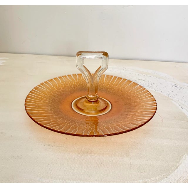Vintage Mid Century Clear and Amber Glass Server For Sale - Image 4 of 4