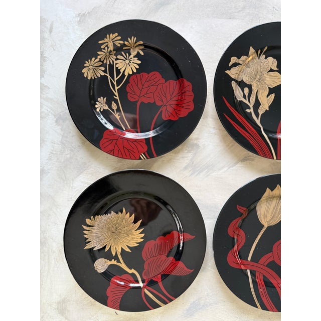 Fitz and Floyd 1979 Imperial Garden Black Floral 7.5” Plates 1979 Vintage - Set of 4 For Sale - Image 11 of 12