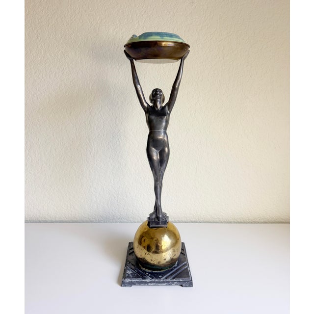 Frankart Art Deco Frankart Floor Ashtray "Standing Nude on Ball", 1920s For Sale - Image 4 of 17