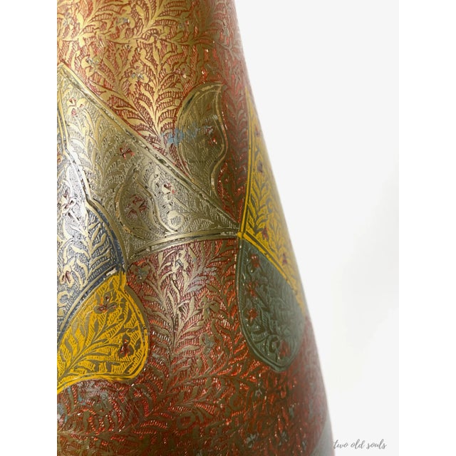 Paint Vintage Carved Brass and Enamel Table Lamp For Sale - Image 7 of 12