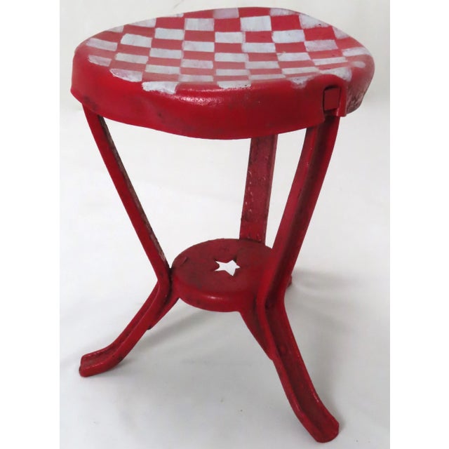Antique American Steel & Wrougt Iron Folk Art Painted Dairy Farm Milking Stool For Sale - Image 13 of 13