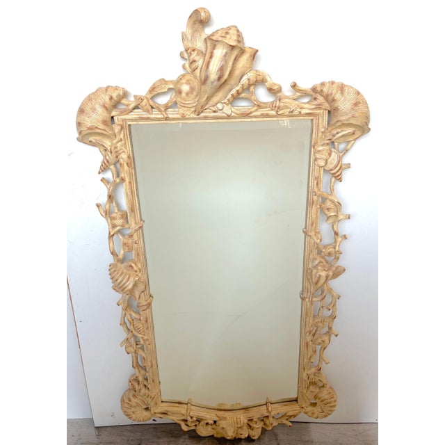 Wood Italian Hand-Carved Grotto Shell & Coral Reef Mirror with Beveled Glass For Sale - Image 7 of 18