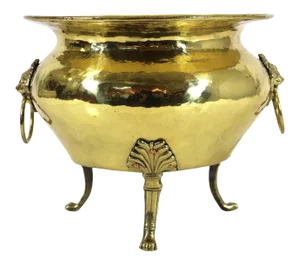 1910s Arts and Crafts Brass Russian Jardiniere Planter With Lion Head Handles