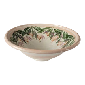 Vintage Studio Pottery Floral Mixing Bowl – 14" Hand Painted Snapdragons, Artisan Stoneware