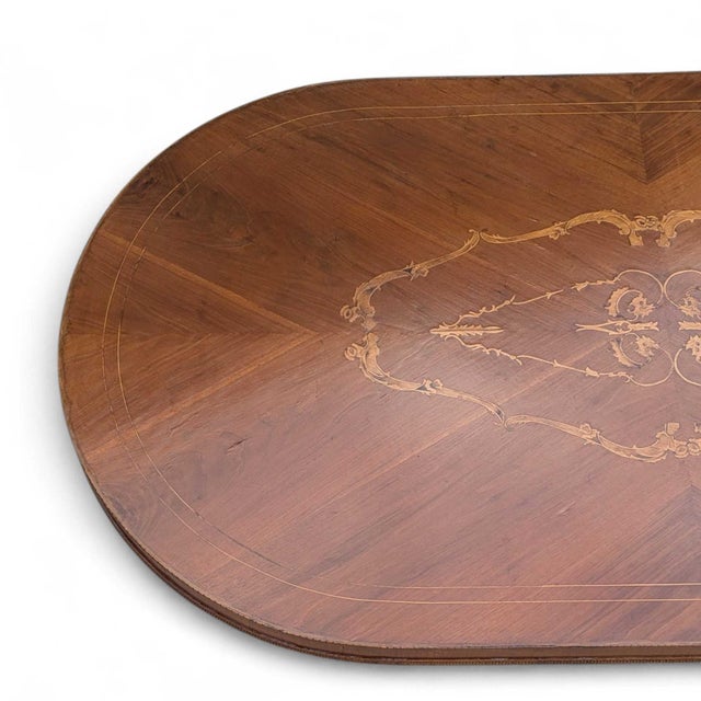 Antique Renaissance Revival Marquetry Walnut Oval Dining Table, Late 19th Century For Sale - Image 4 of 18