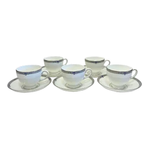 1980s Wedgwood Amherst Teacups and Saucers - Set of 5