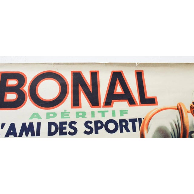 French 1945 French Alcohol Poster, Bonal Apéritif l'Ami Des Sports (Cycling) For Sale - Image 3 of 6