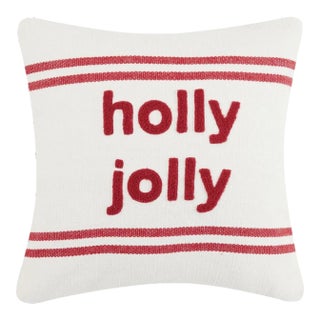 Red Stripe Boucle Embroidered Square Christmas Decorative Pillow For Sale