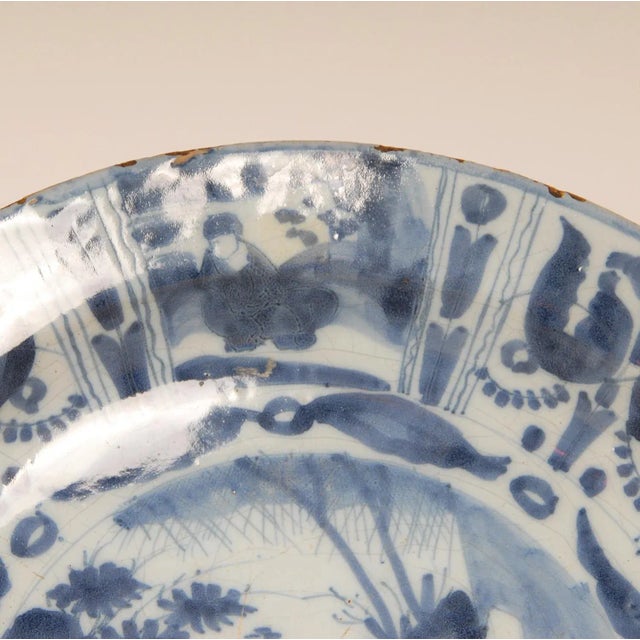 Ceramic 17th Century Delft Plate Chinoiserie Wanli Style Blue and White Delftware Charger Earthenware Tariff Free Delivery For Sale - Image 7 of 12