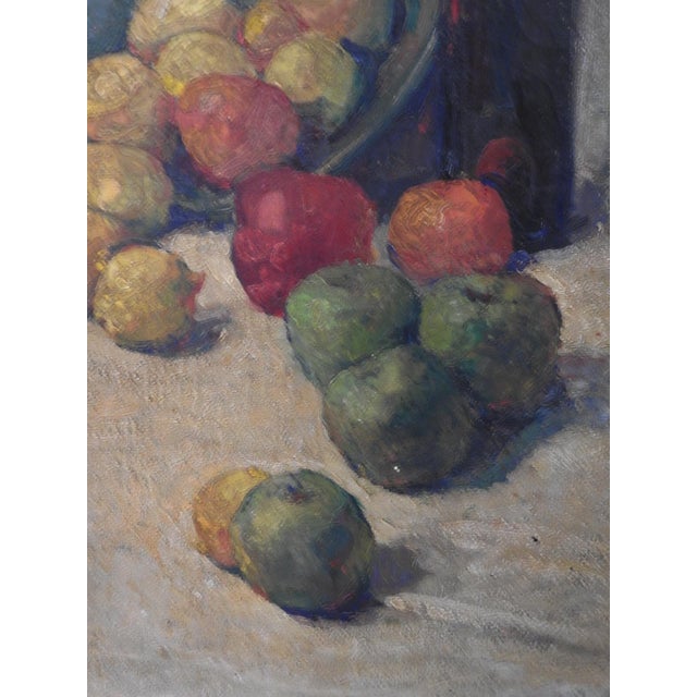 Green Mid 20th Century Impressionist Wine and Fruit Still Life Painting For Sale - Image 8 of 12