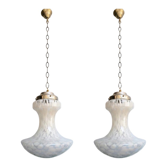 Rare Pair of Mid-Century Murano Glass Pendant Lamps by Carlo Nason for Mazzega, 1970s For Sale