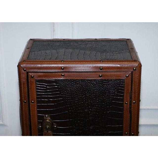 Vintage Brown Faux Crocodile Leather Trunk For Sale - Image 15 of 17