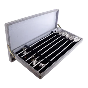 6 Japanese Sterling Silver Mid-Century Cherry Blossom Cocktail/Iced Tea Straws
