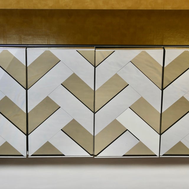 Mirrored Chevron Herringbone Credenza Attributed to Ello , Circa 1970's For Sale - Image 12 of 15