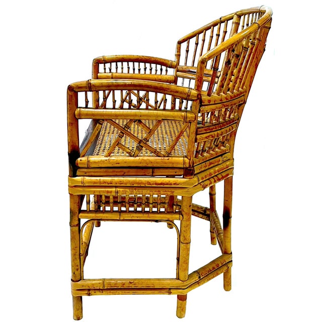 Wood 1970's Brighton Pavillion Chinoiserie Tiger Bamboo Rattan Cane Armchair by Thomasville For Sale - Image 7 of 10