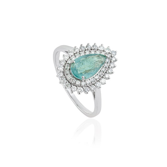 VR Jewels 14k White Gold Double Halo Diamond Paraiba Tourmaline 1Carat Engagement Ring Size 4 For Sale - Image 4 of 18