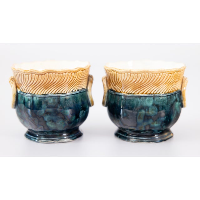 Farmhouse 19th Century Petite French Majolica Barbotine Floral Cachepots Jardinieres For Sale - Image 3 of 11
