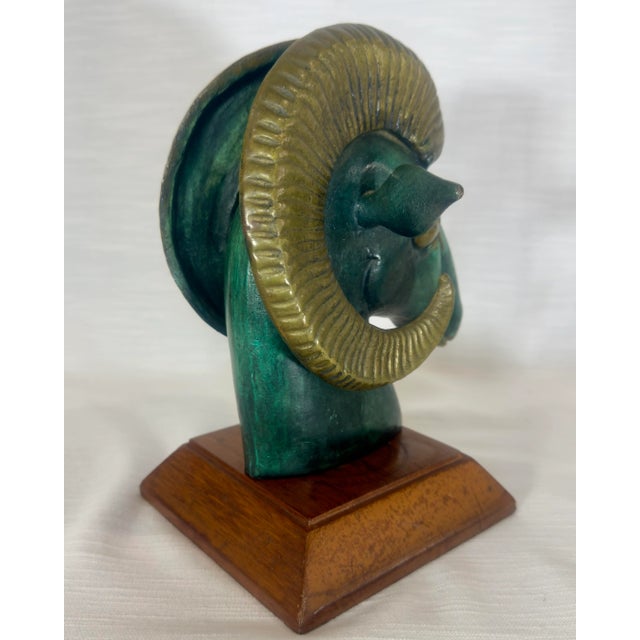 Mid 20th Century Mid Century Brass & Verdigris Patina Ram Bust - La Barge / Marbro Style For Sale - Image 5 of 11