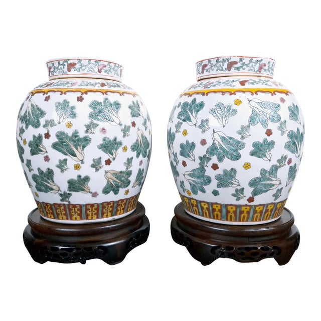 Pair of Chinese Porcelain Covered Ginger Jars For Sale