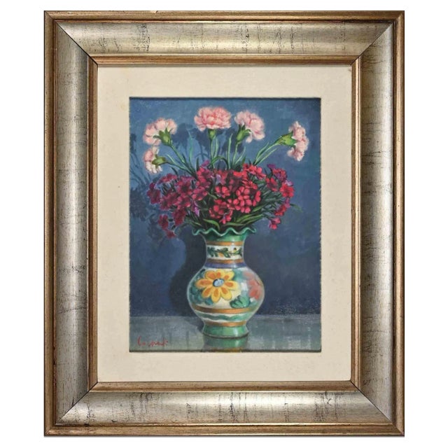Carlo Corsetti, Flowers, Oil on Canvas, 1970s For Sale