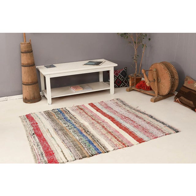 Mid 20th Century Vintage Small Rag Rug For Sale In Los Angeles - Image 6 of 7