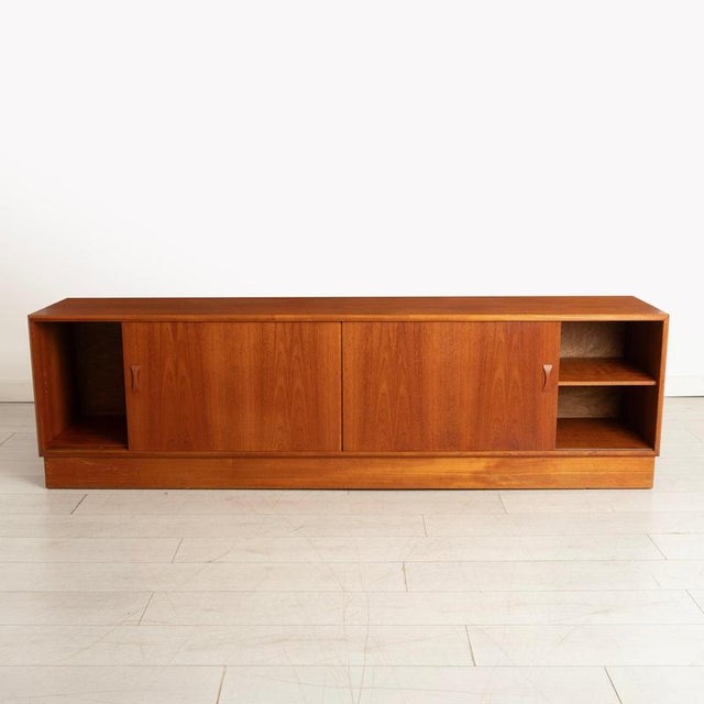 Mid-Century Modern Danish Teak Low Sideboard with Sliding Doors from Clausen & Son, 1970s For Sale - Image 3 of 11
