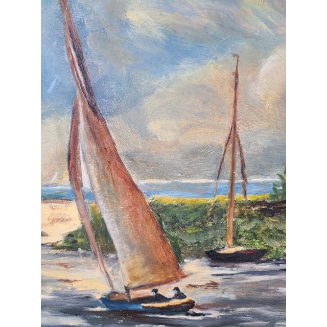 1940s Vintage 1940s Impressionist Sailboat Oil Painting For Sale - Image 5 of 17