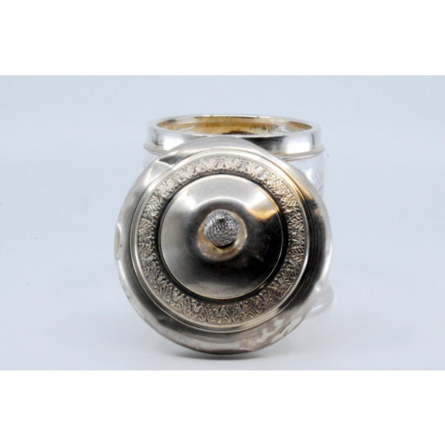 Metal Glass Bottle with Embossed Silver Lid and Pine Cone-Shaped Handle For Sale - Image 7 of 11