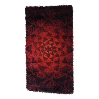 Mid-Century Abstract Red Wool Rya Rug, Sweden, 1960s For Sale