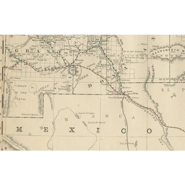 New Mexico Map with Railroads and Counties and the Land of Enchantment, 1888 For Sale - Image 4 of 10