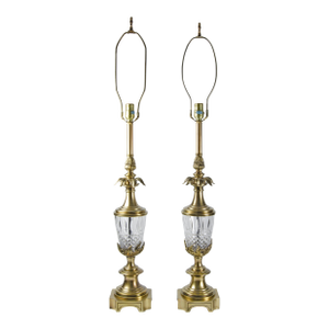 Pair of Mid-Century Modern Golden Brass and Glass Table Lamps by Stiffel, United States