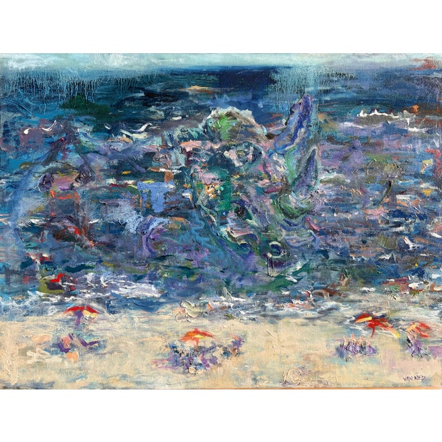 “Beach People”, Original Oil Painting, Framed Coastal Art, One-of-a-Kind For Sale - Image 10 of 10