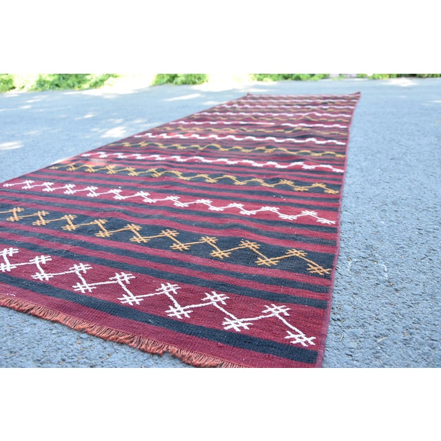 Textile 1960s Cabin Style Hand Knotted Kilim Runner For Sale - Image 7 of 11