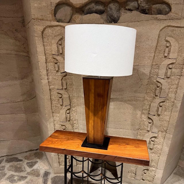 1950s Modernist Sculptural Table Lamp Exotic Wood Mexico For Sale - Image 4 of 6