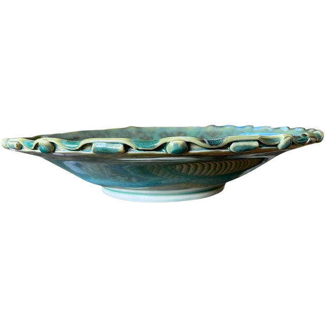 Celadon Kyle Kreigh Signed Crystalline Glaze Art Porcelain Pottery Bowl With Sculptural Beaded Rim For Sale - Image 8 of 11