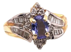 14 Karat Yellow Gold Contemporary Ring With Topaz and Diamonds, Size 6