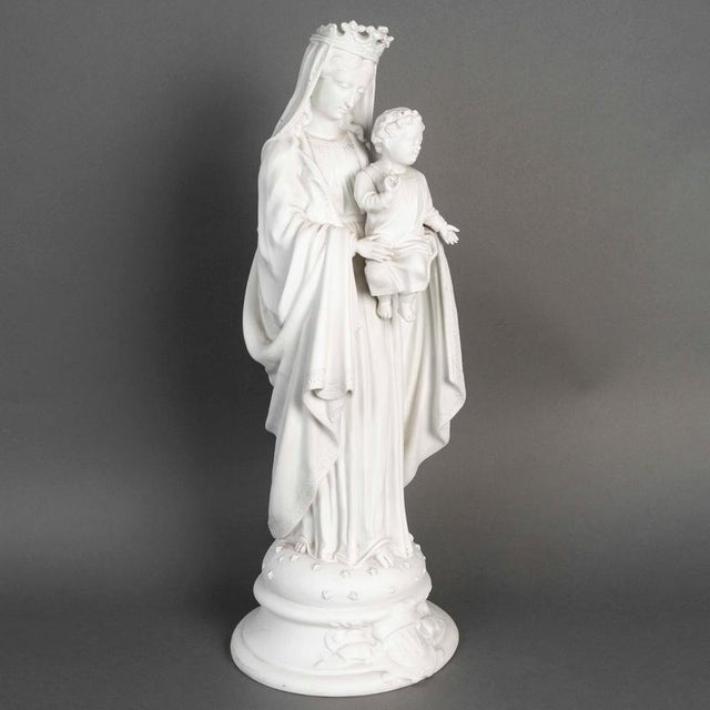 Virgin Mary with Jesus Sculpture in Biscuit Porcelain For Sale - Image 5 of 9
