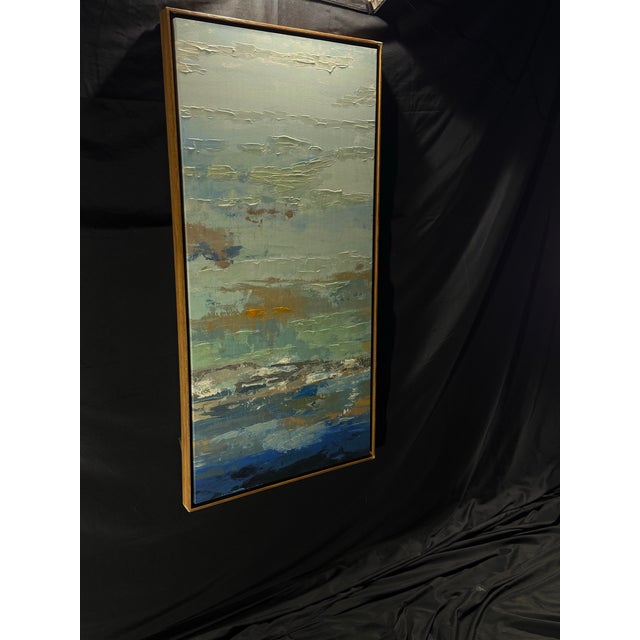 Mid 20th Century Large Blue Green Textured Abstract Wall Art For Sale - Image 5 of 5