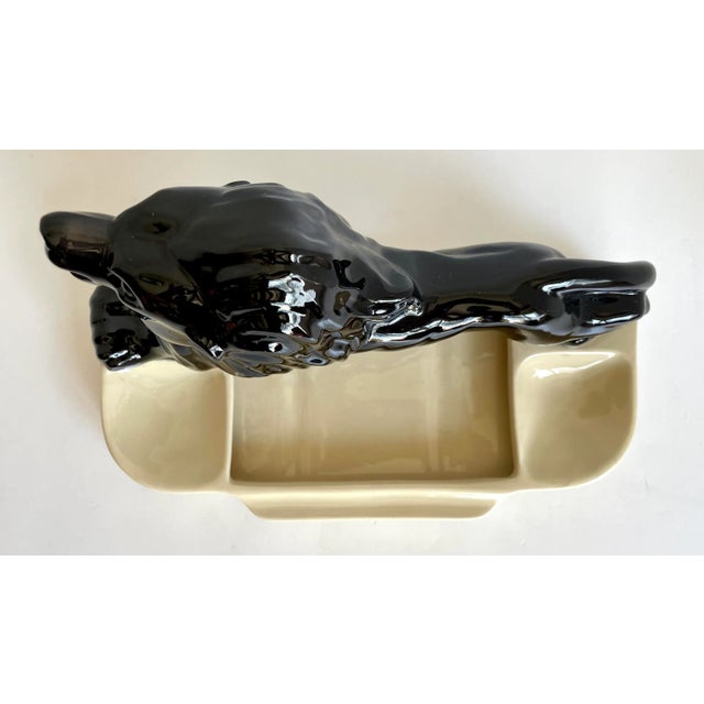 Mid-Century Modern Vintage Glazed Ceramic Lion Tabletop Trinket Cachepot For Sale - Image 3 of 12