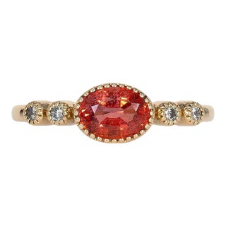 Padparadscha Sapphire Ring With Natural Diamond Accents: Solid 14k Gold, Size 6.75 For Sale