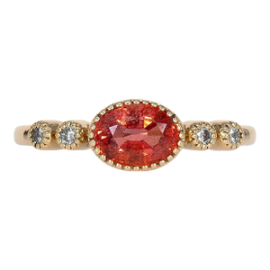 Padparadscha Sapphire Ring With Natural Diamond Accents: Solid 14k Gold, Size 6.75