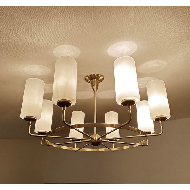 Large Vintage Italian Glass and Brass Chandelier, 1950s For Sale - Image 6 of 18